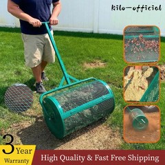 24″ Compost Spreader Peat Moss Spreader Roller Steel Mesh Basket for Garden&Lawn