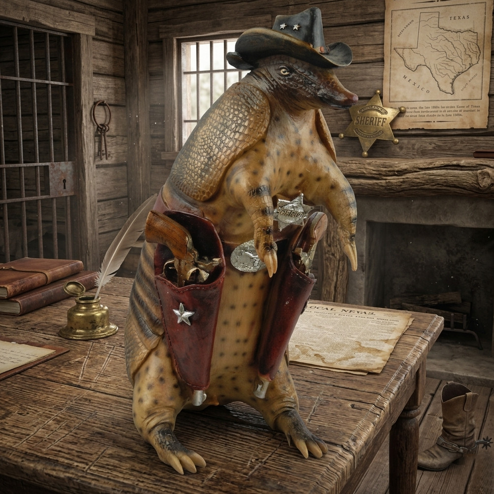 Large Armadillo Statue Texas Cowboy Sheriff Piggy Bank Rustic Western 15.5" Tall gallery