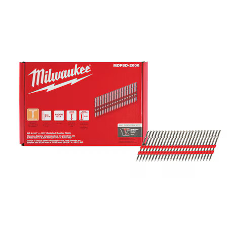 Milwaukee Tool Mdp8d-2000 Duplex Nails, 2 7/8 In L, 10 Ga, Plain, Flat Head, 21