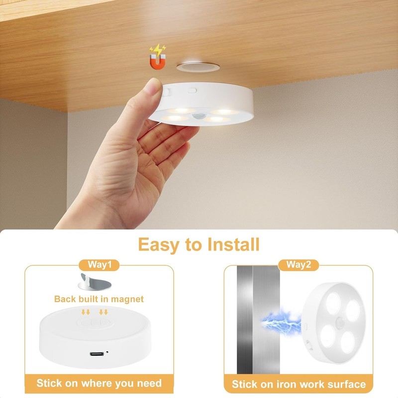 RGB Puck Lights with Remote & Motion – 1500mAh Rechargeable Under Cabinet ... gallery
