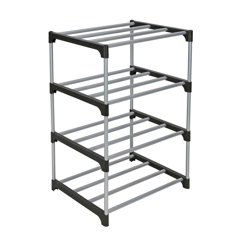 4 Tier Shoe Rack, Black and Silver, 8 Pairs of Shoes, Metal Tubes & Plastic gallery