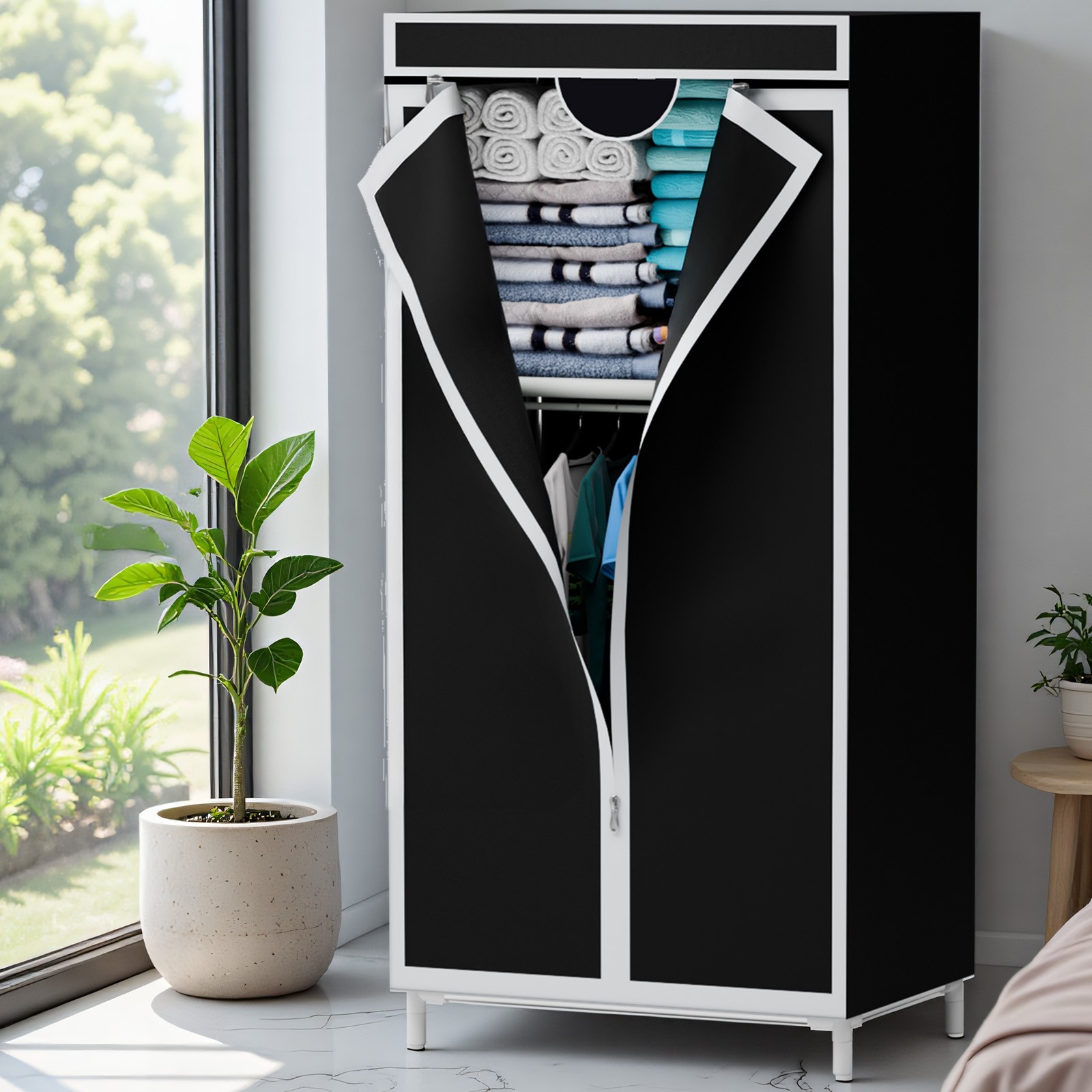 Clothes Storage Closet Organizer Wardrobe Rack Shelf Dustproof Home Portable gallery