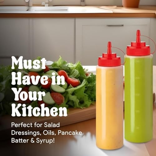 12 oz Condiment Squeeze Bottles for Sauces - Leak Proof Oil, Syrup - 3 Pack gallery