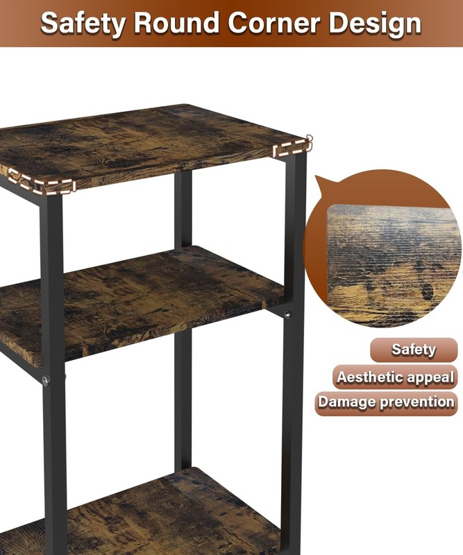 3 Tier Side Table Rustic Brown Black Narrow Nightstand End Table with Shelves gallery