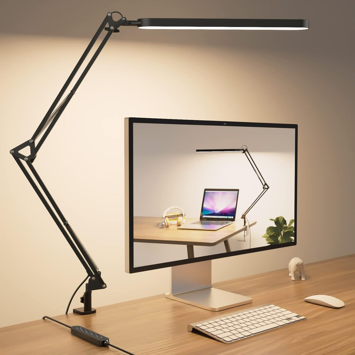 LED Desk Lamp Adjustable Swing Arm Eye Care 5 Modes 11 Brightness Memory Black gallery