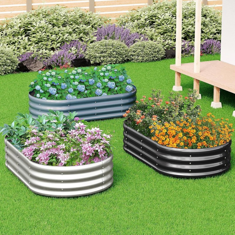 2 Pack Galvanized Raised Garden Bed Metal Oval Raised Garden Beds Outdoor Pla... gallery