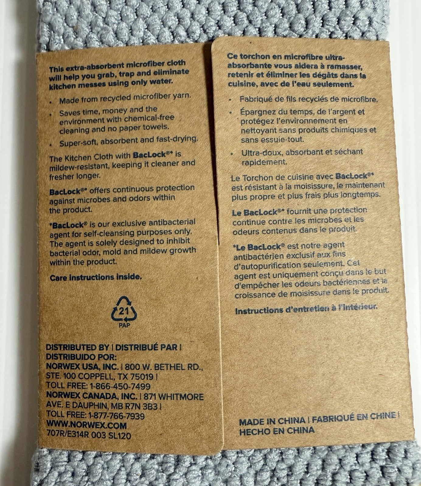 Norwex Kitchen Cloth with Baclock - Gray w/yellow trim gallery