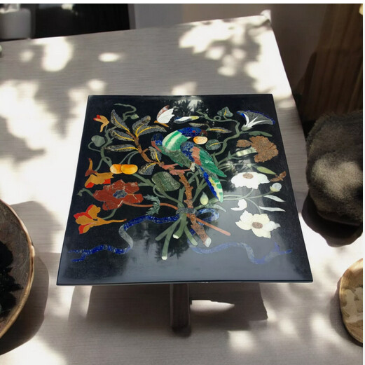 18" Bird Pattern Inlay Wall Decor Marble Cafeteria Decor Table with Royal Look gallery