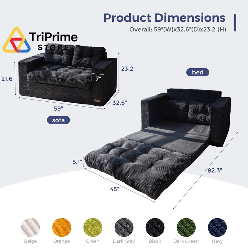 MAXYOYO Convertible Sofa Bed, Pull Out Loveseat 59" Tri-fold Loveseat, Black gallery