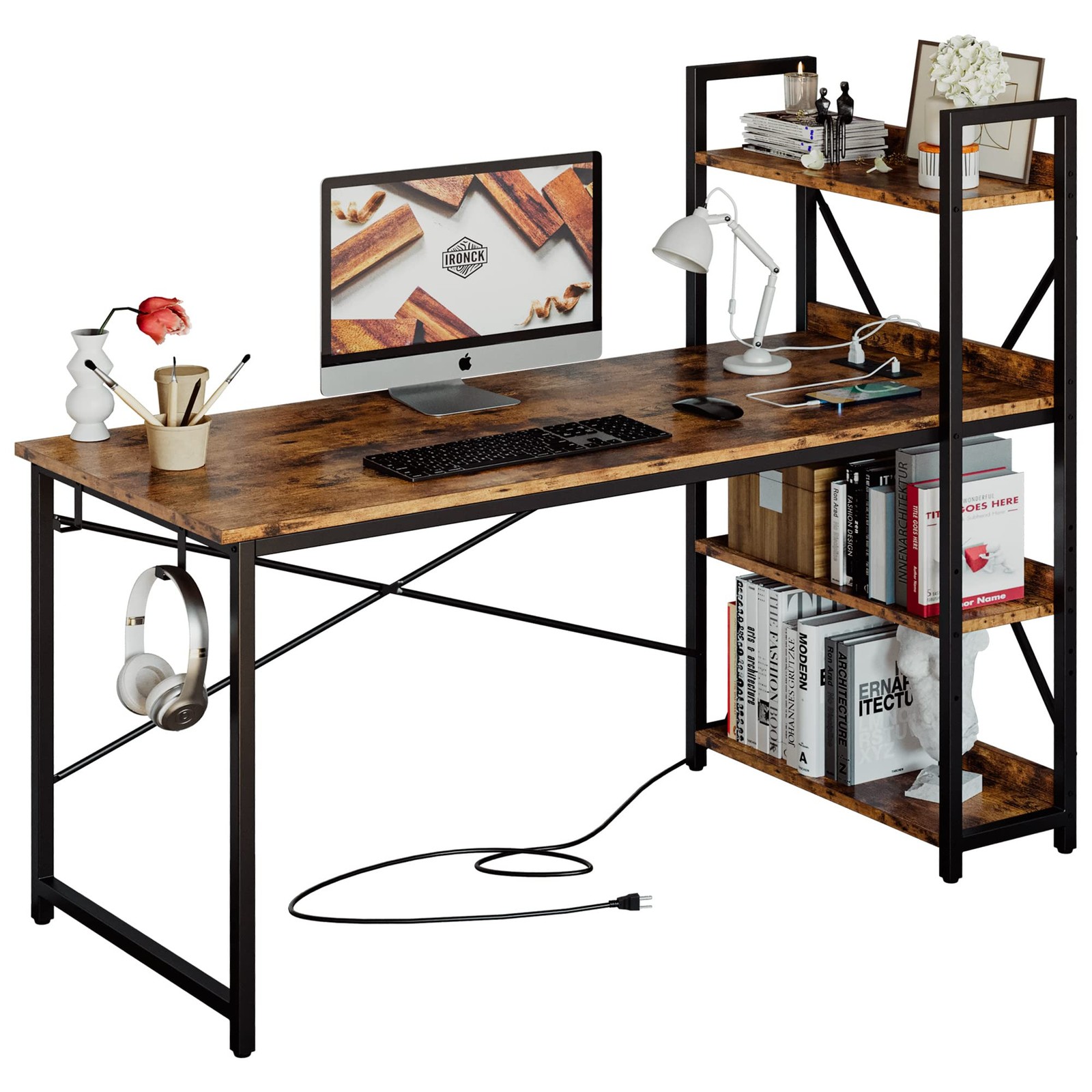 Ironck Computer Desk 55 Power Outlet And Storage Shelves Study Writing Table gallery