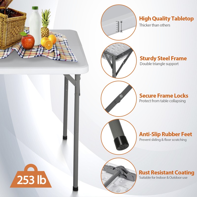 3ft Bi-Folding Table Plastic Dining Card Camping Table for BBQ Party Outdoor gallery