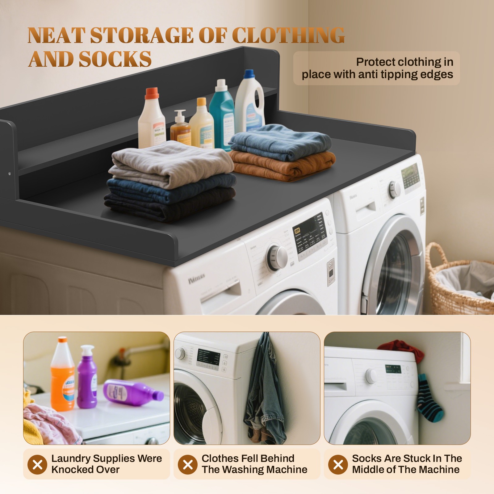 2-Tier Washer Dryer Countertop, 54" W x 27.5" D Wood Shelf Topper with Edge gallery