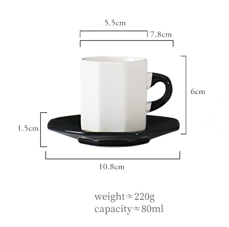 Bacimi Handcrafted Ceramic Octagon Espresso Cup W/ Saucers 2.70oz / 80ml 4 Pack gallery