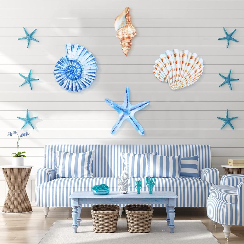 Yookeer 4 Pcs Beach Wall Decor Seashell Starfish Large, As Pictures Shown gallery