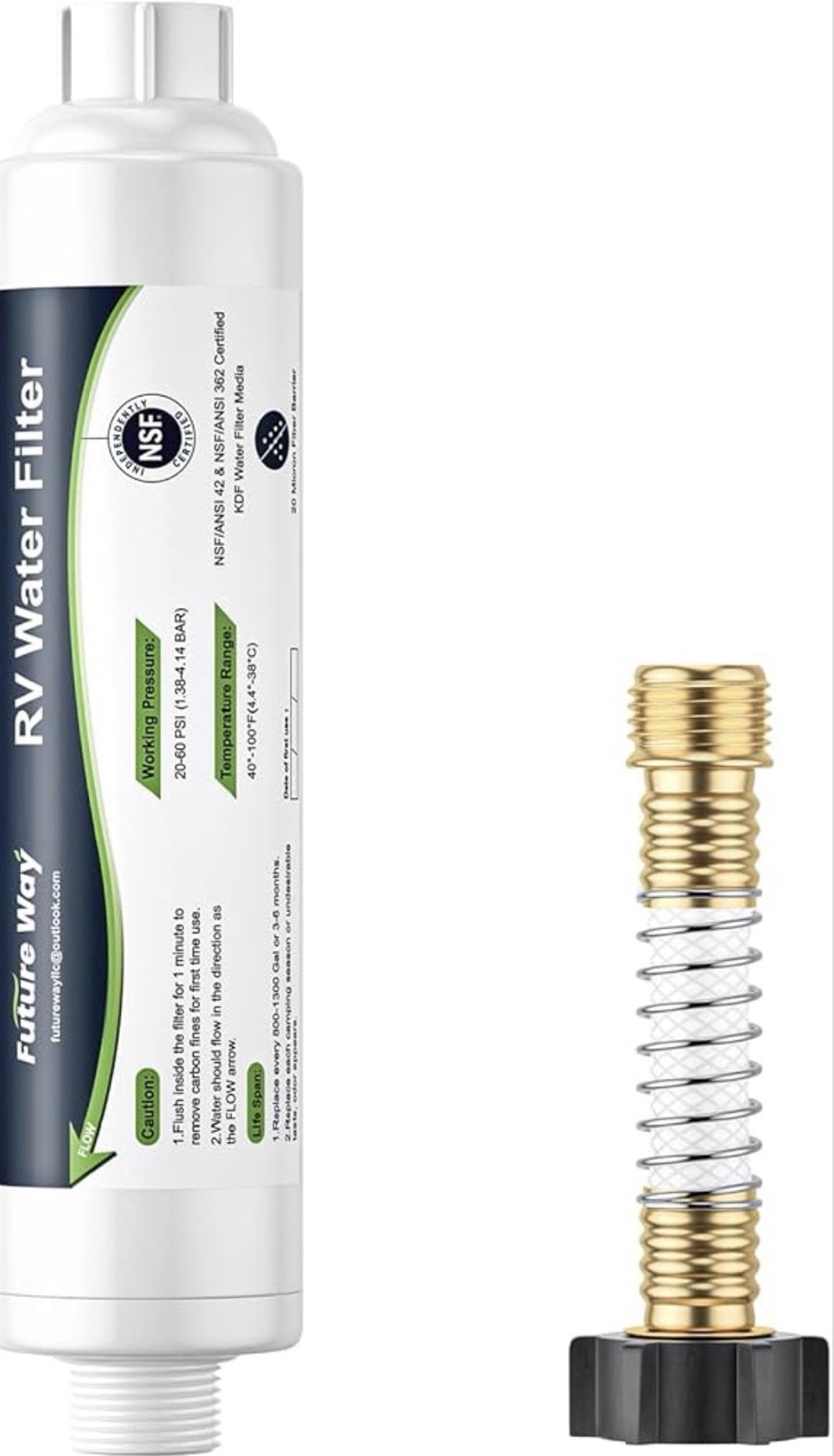 RV Inline Water Filter with Flexible Hose Protector Reduces Bad Taste - A0266 gallery