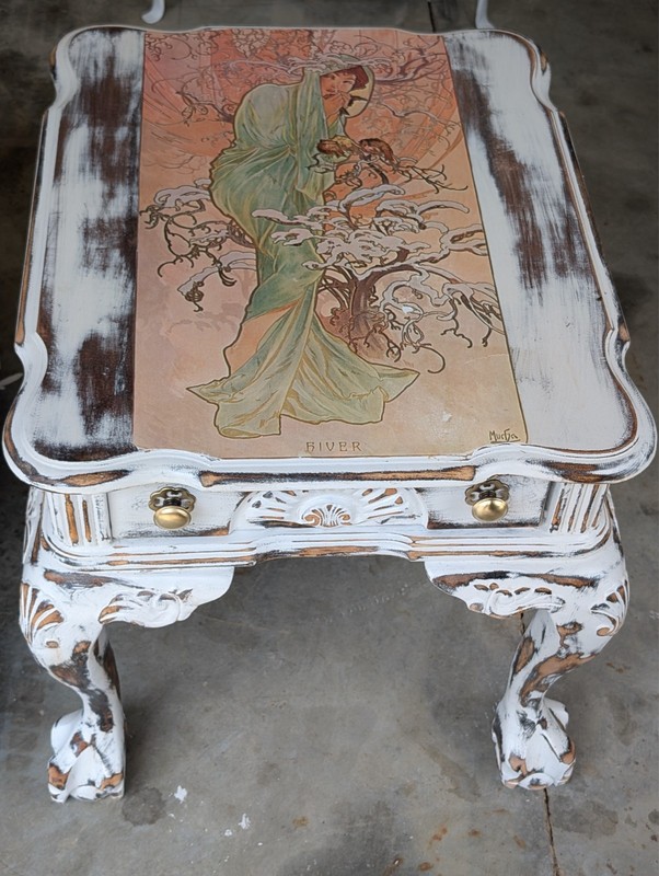 Shabby Chic Walnut End Tables (Pair) & Coffee Table "The Four Seasons" by Mucha gallery
