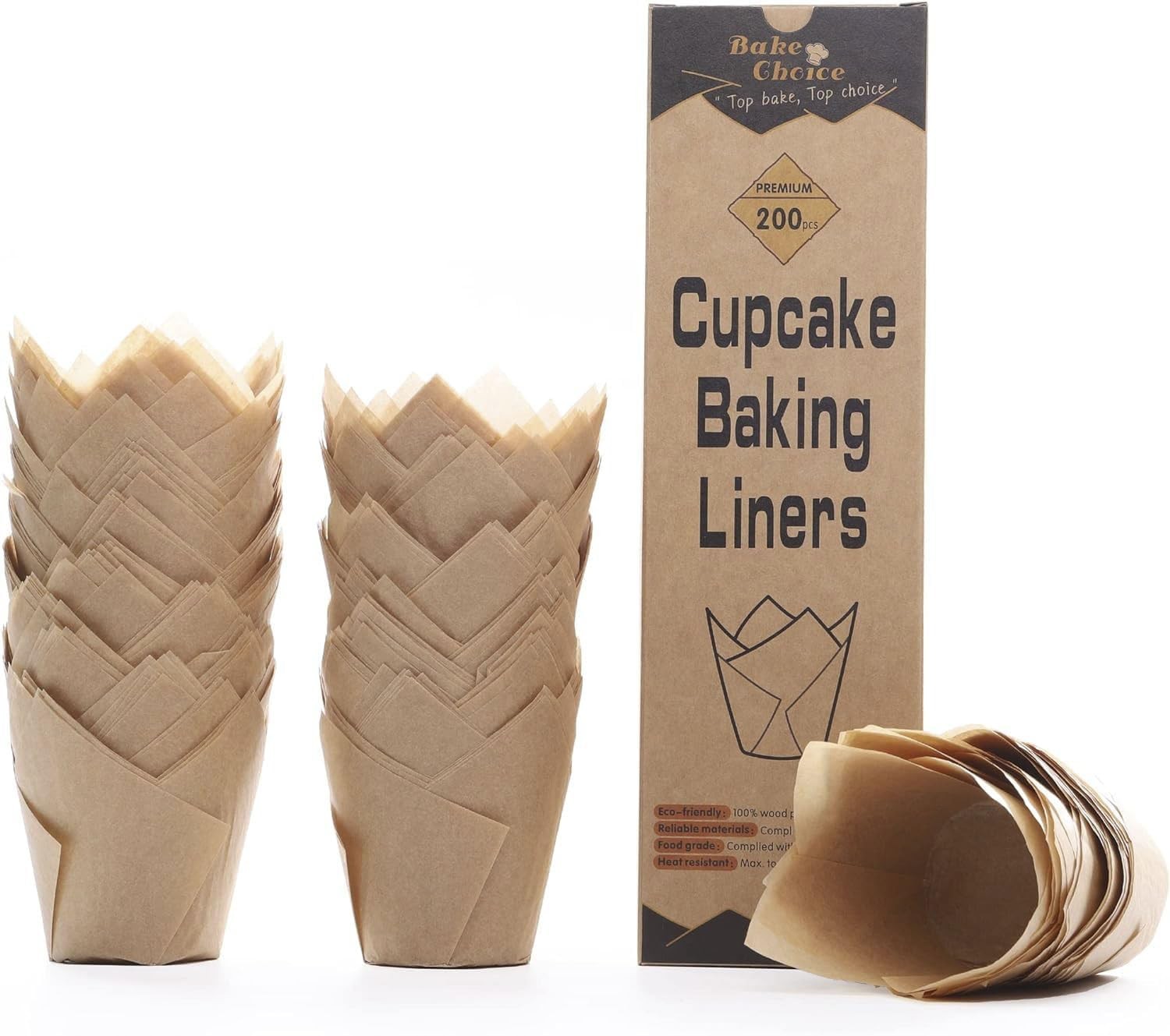 200pcs Natural Tulip Cupcake Liners for Baking Cups Unbleached European Parch... gallery