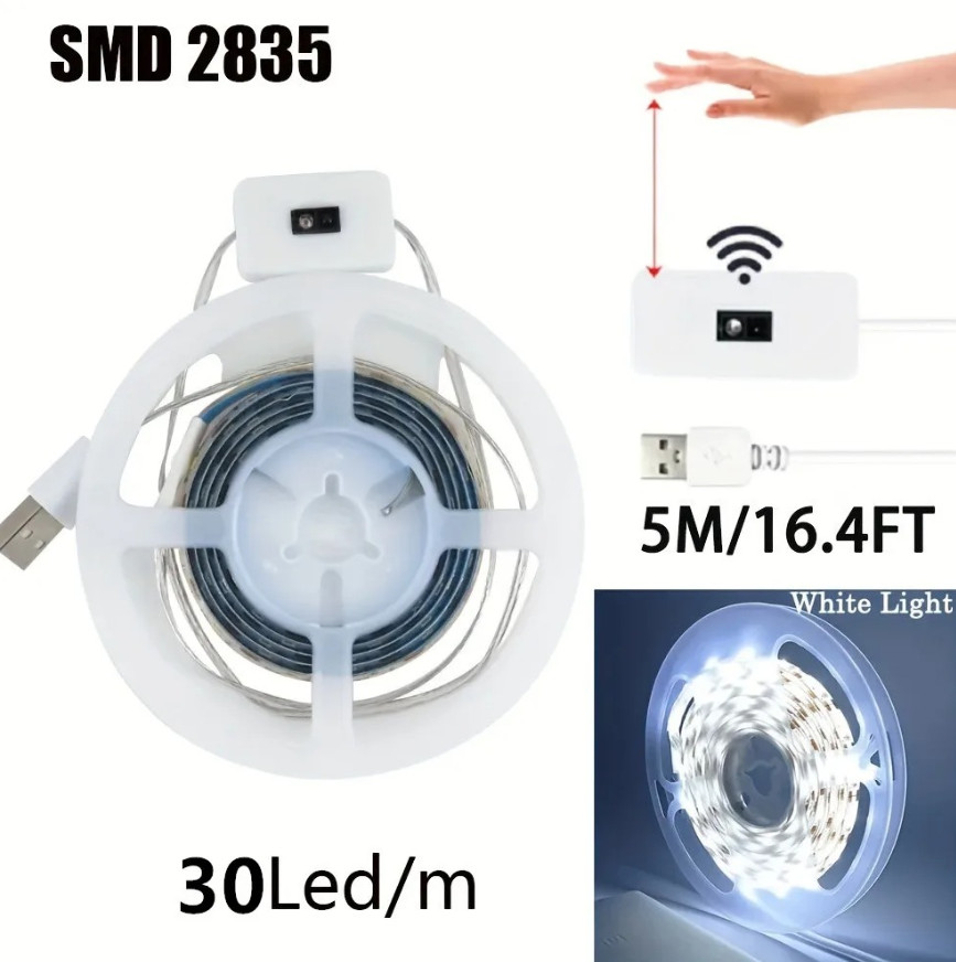 1pc LED Strip Light Hand Sweep Sensor USB Motion ON/OFF Dimmable 30LED/M - NEW