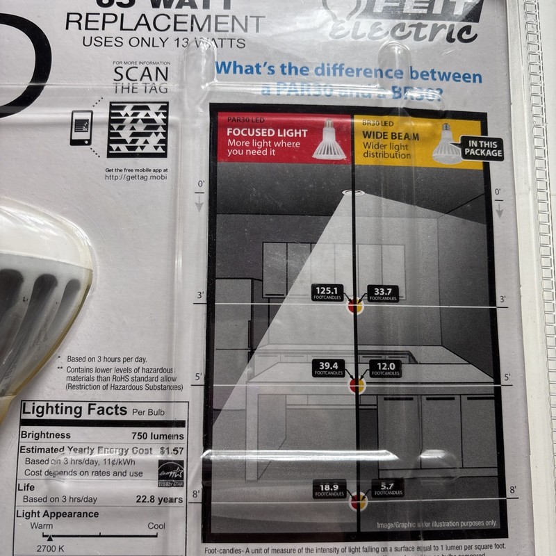 Feit Electric LED Soft White Dimmable BR30 Flood 65W Replacement 750 Lumens gallery