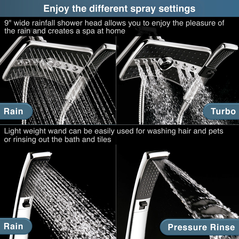 "Bright Showers" Multi Function Rain Chrome Shower Head PSS3919-01 gallery
