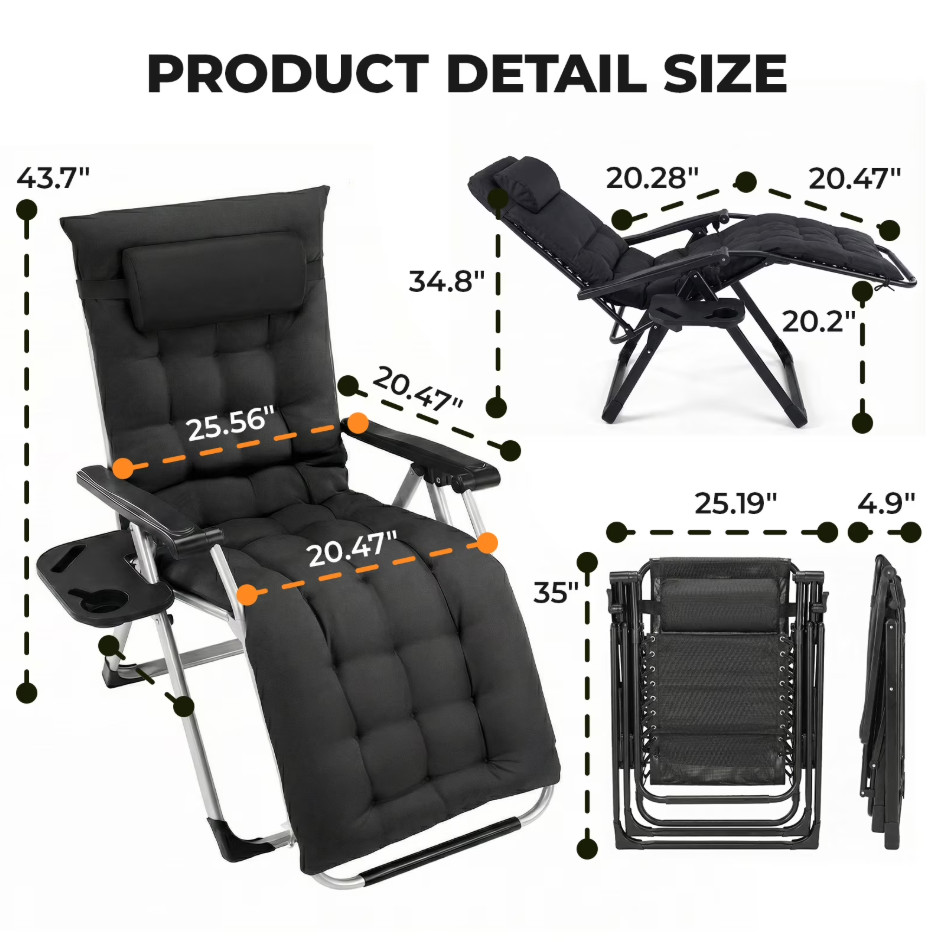 Zero-gravity lounge chair, 440 lb weight capacity, foldable, includes cup holder gallery