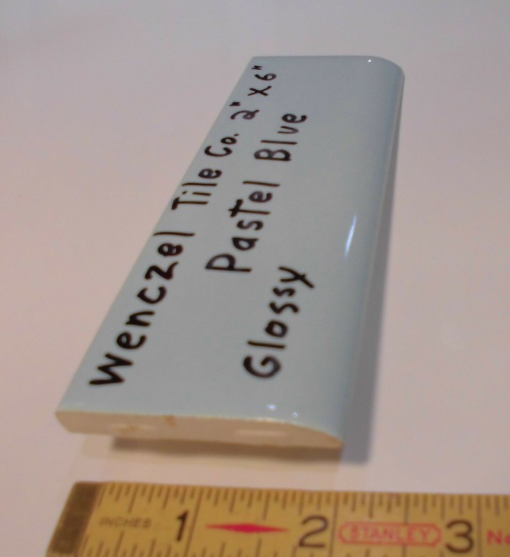 1 pc. Vintage Glossy *Pastel Blue* 2” X 6” Bullnose Ceramic Tile by Wenczel Co. gallery