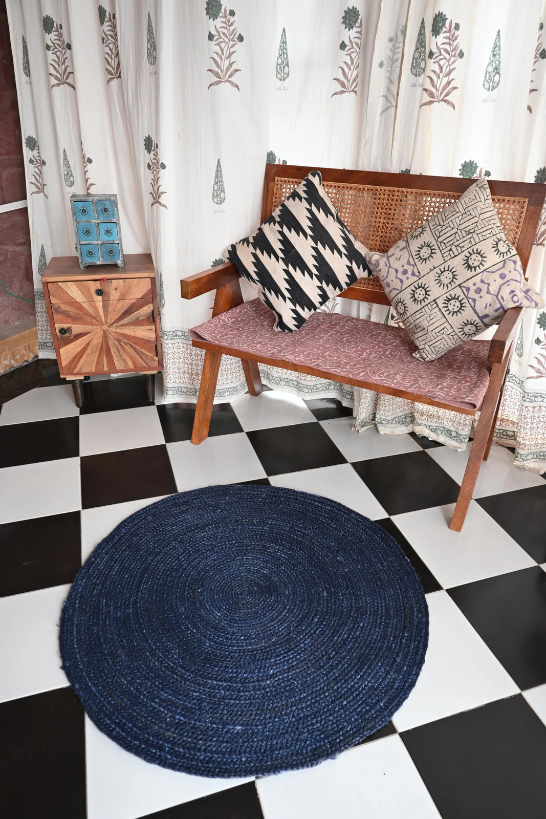 Rugmoda Jute Blue Braided 4x4 Round Rug for Living Room Bedroom Area Rug gallery