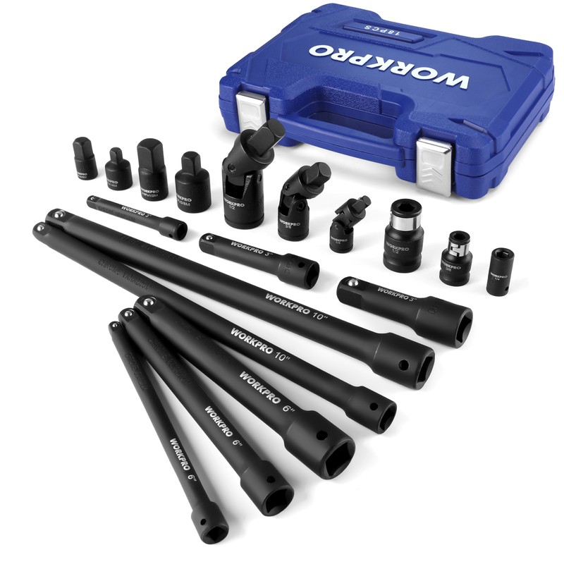 WORKPRO 18-PCS Drive Tool Accessory Set 1/4"&3/8"&1/2" Socket Adapter Extensions gallery