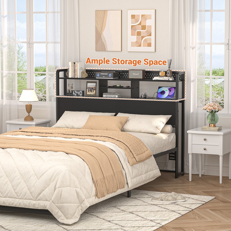 Headboard for King/Queen/Full Size Bed with Storage Shelf & Outlets & RGB Light gallery