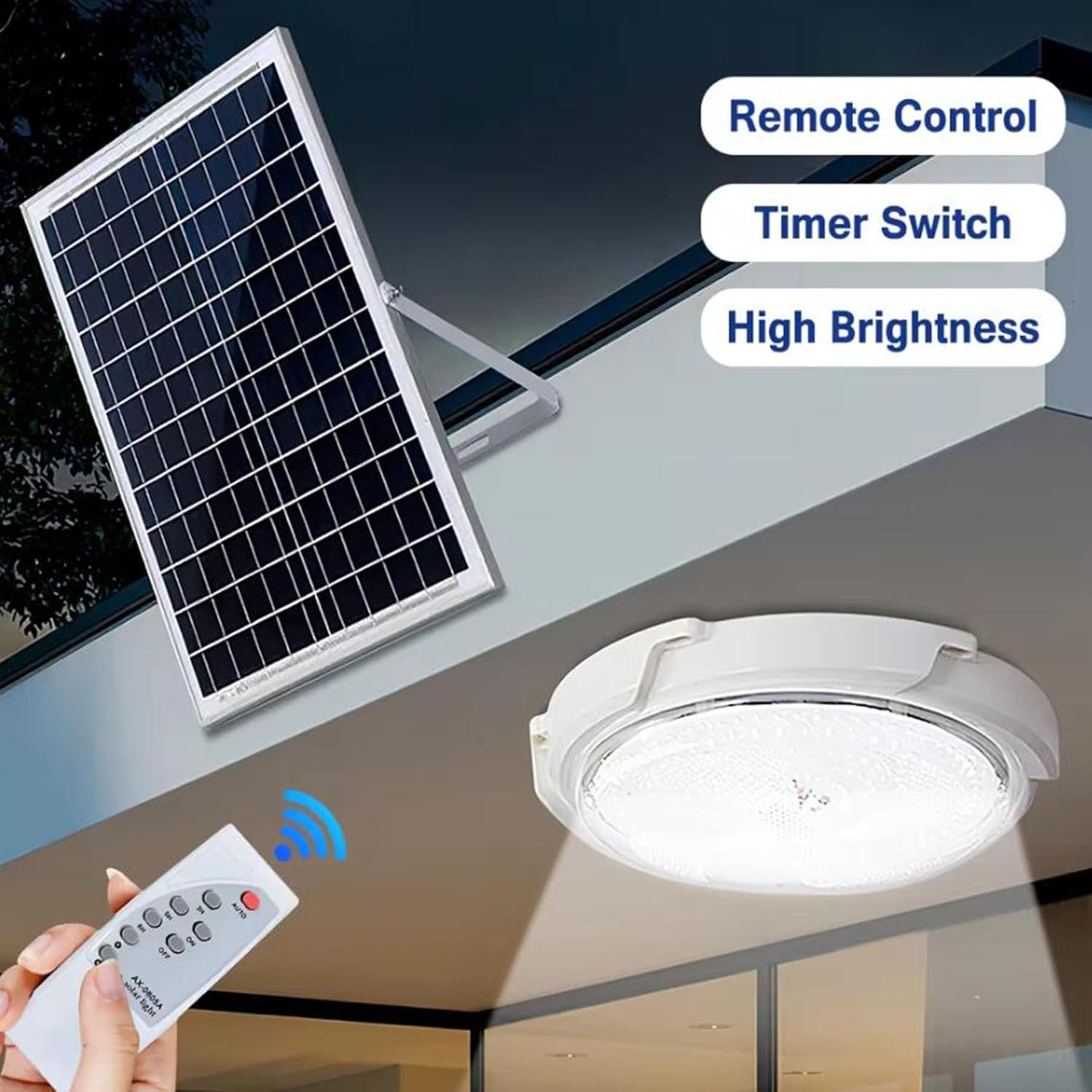 300W Solar Power Ceiling Pendant Light Remote Control Out/Indoor Lamp Waterproof gallery