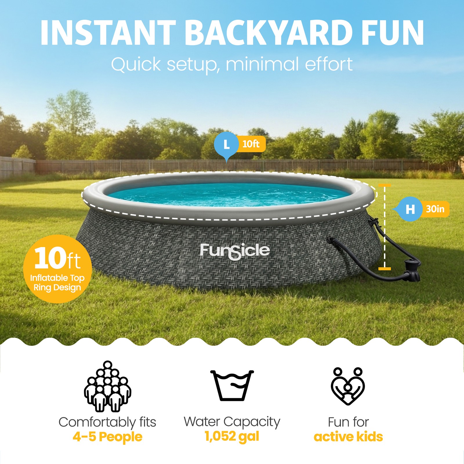 Funsicle 10' x 30" QuickSet Ring Top Above Ground Swimming Pool, Herringbone gallery