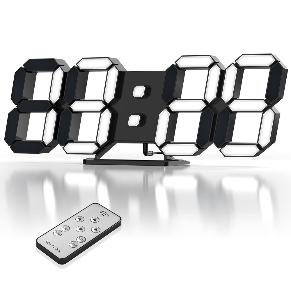 3D LED Clock Desk Alarm Clock Wall Clock with Remote Control, 9.7" LED Electr...
