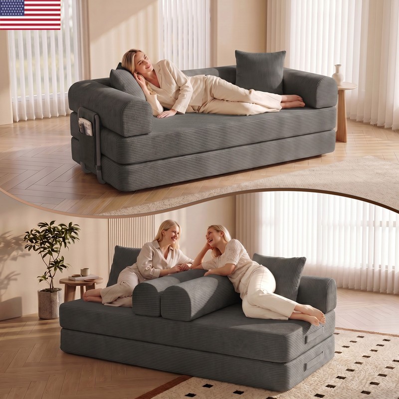 Washable Boneless Sofa Sleeper Bed Convertible Pull-Out Couch With Side Pockets gallery
