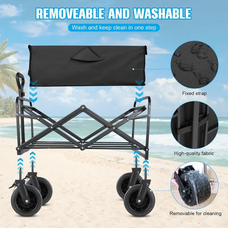 Utility Folding Wagon with Big Wheels - 350 lbs Capacity, Adjustable Handle gallery