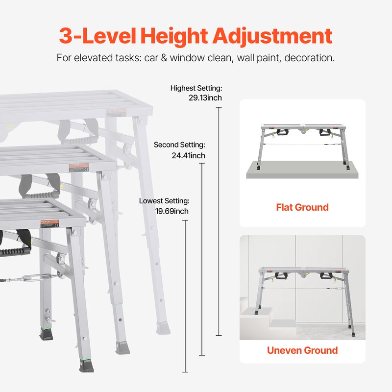 VEVOR Work Platform Adjustable Height Portable Scaffolding Platform 400 lb Load gallery