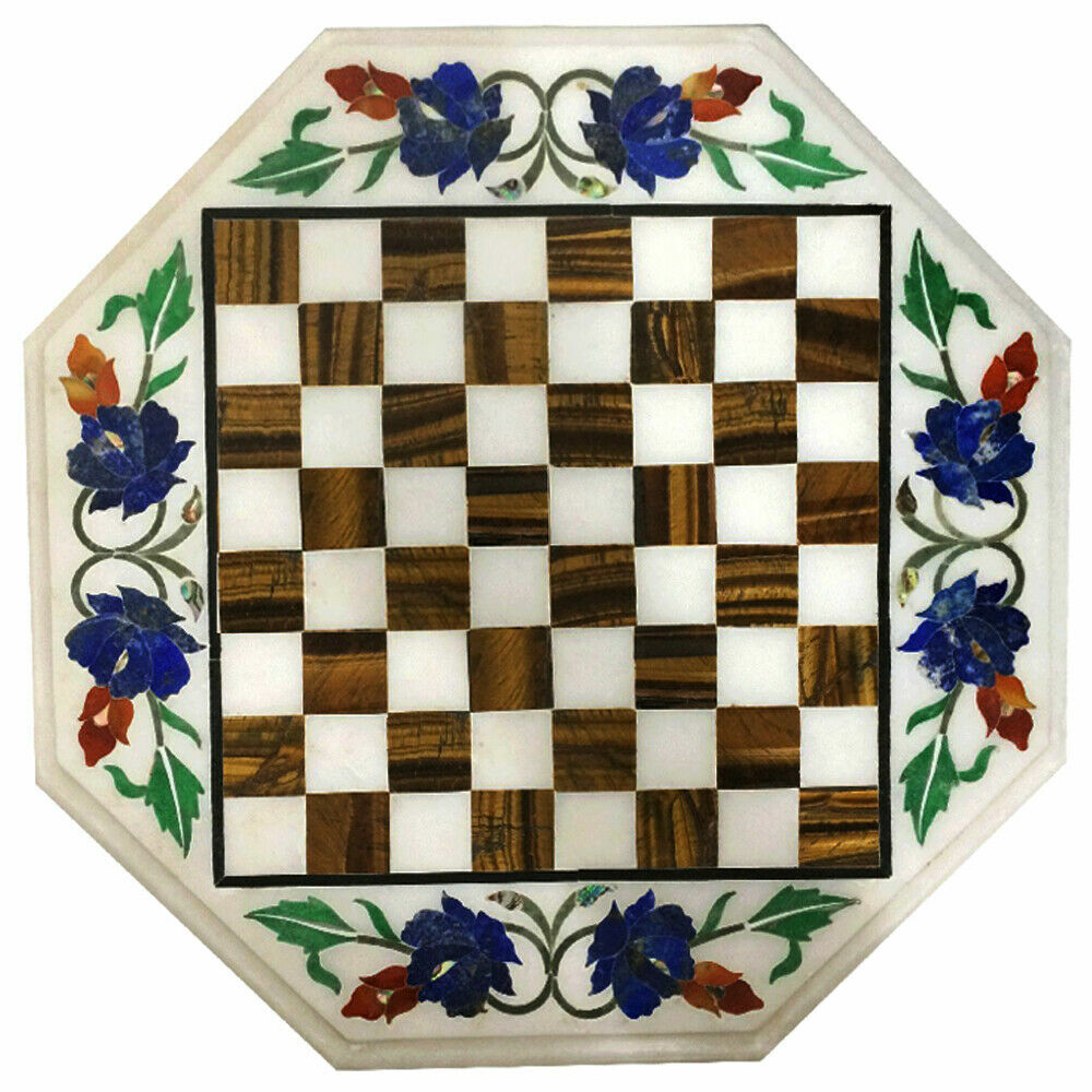 2' marble chess table top center malachite inlay work handmade V136