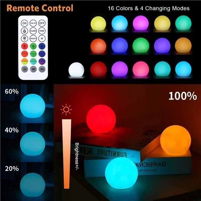 4pc Floating Pool Lights IP68 Waterproof LED Orb Glowing Ball Light Night Lamp gallery