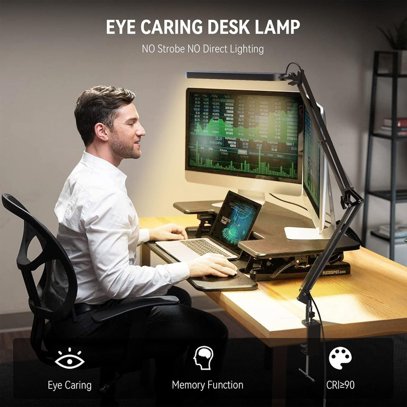 LED Desk Lamp Adjustable Swing Arm Eye Care 5 Modes 11 Brightness Memory Black gallery