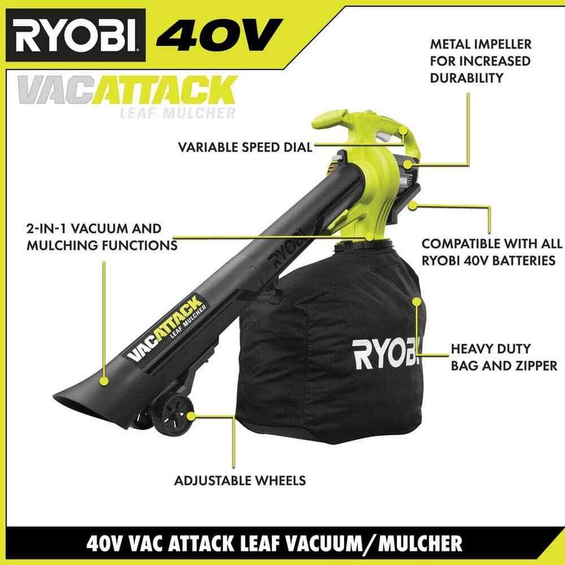 RYOBI Leaf Vacuum/Mulcher 40-Volt Lithium-Ion Cordless Battery/Charger Included gallery