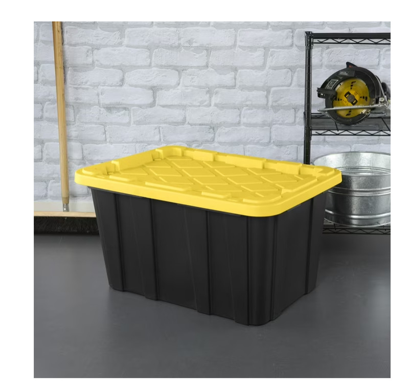 Sterilite Storage Bins 27 Gallon, Stackable Plastic Totes w/ Lids, Black Yellow gallery