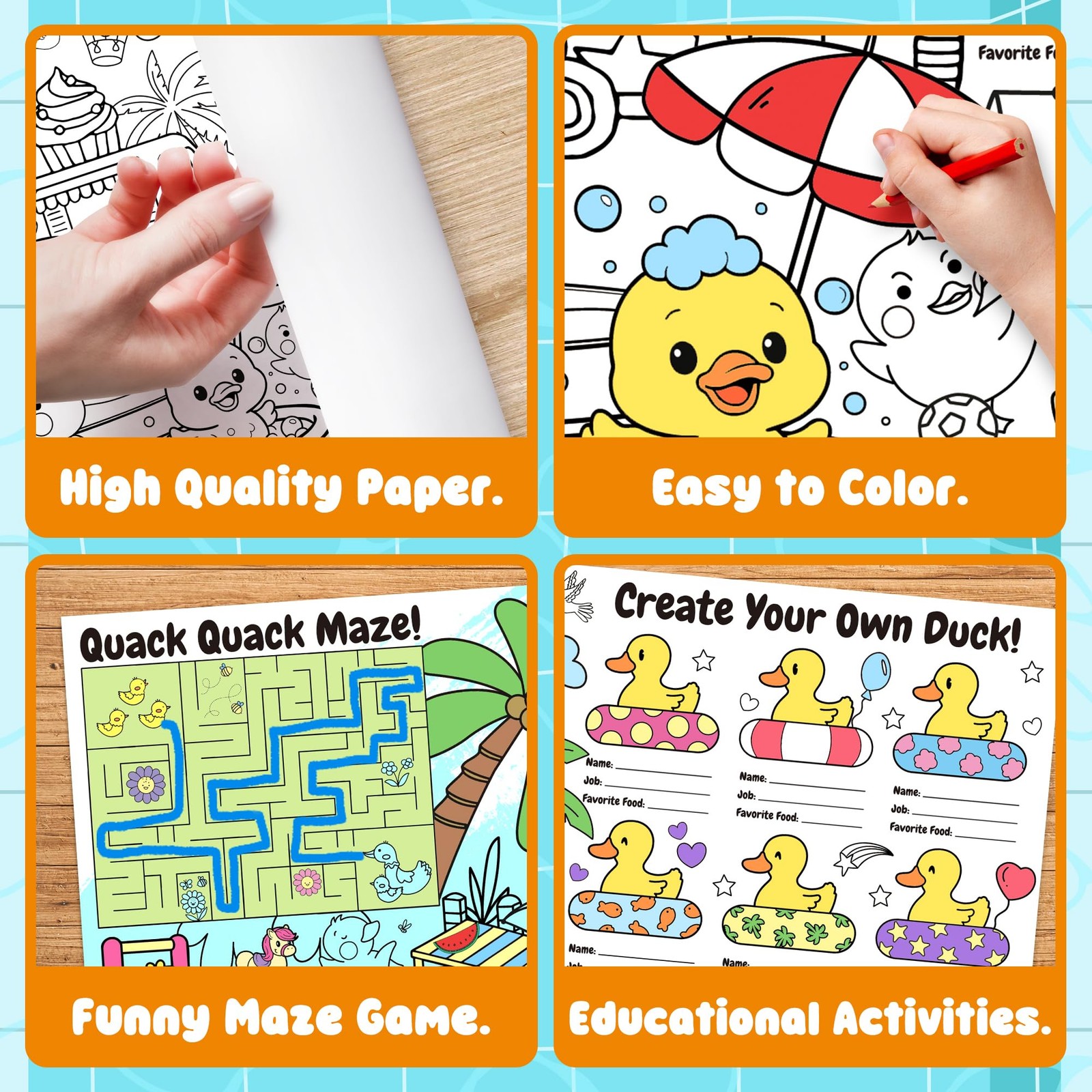 Duck Giant Coloring Poster Cute Little Yellow 10"L x 10"W, Multicolored gallery