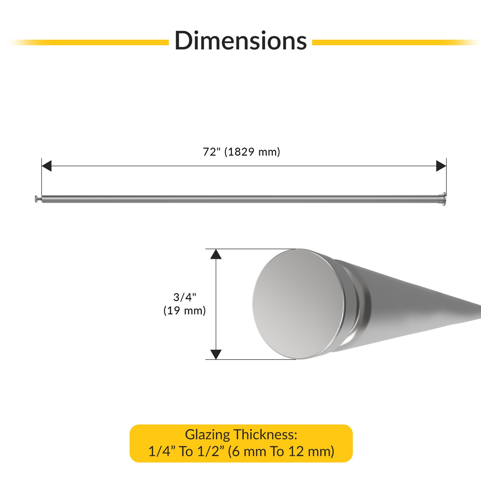 Brixwell 72" Stainless Steel Tube with End Cap for 1/4" to 1/2" Glass gallery