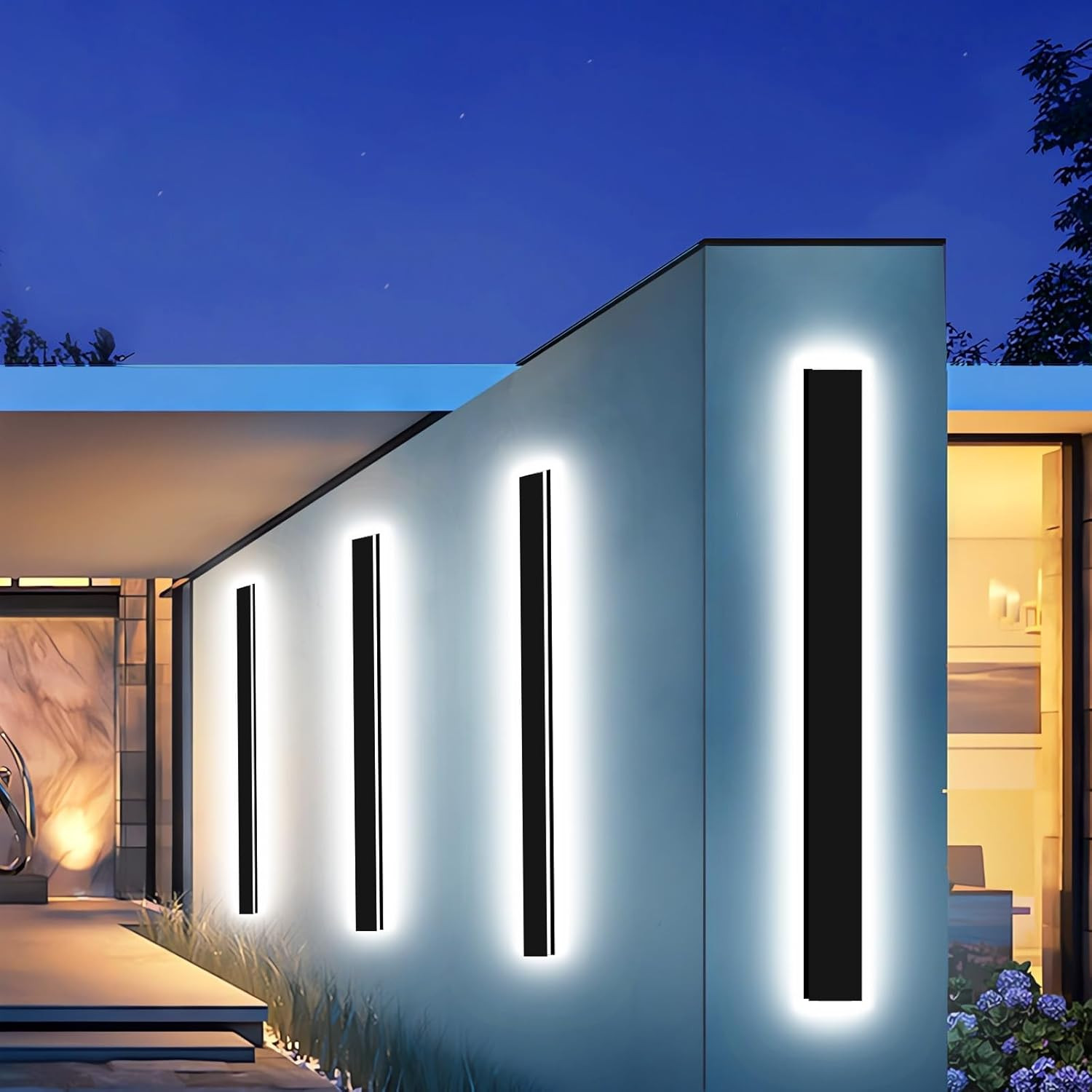 Dimmable 47In Outdoor Wall Lights, IP65 Waterproof, Modern Black Sconces - 2Pcs gallery