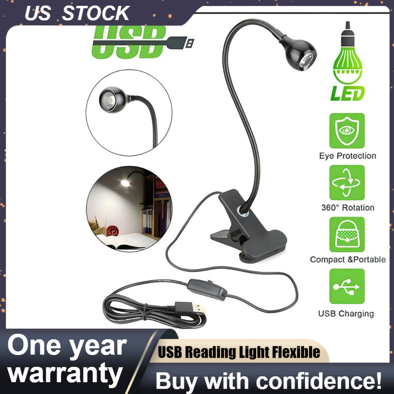 USB Reading Light Flexible LED Light Laptop Clip on Bed Desktop USA Black gallery