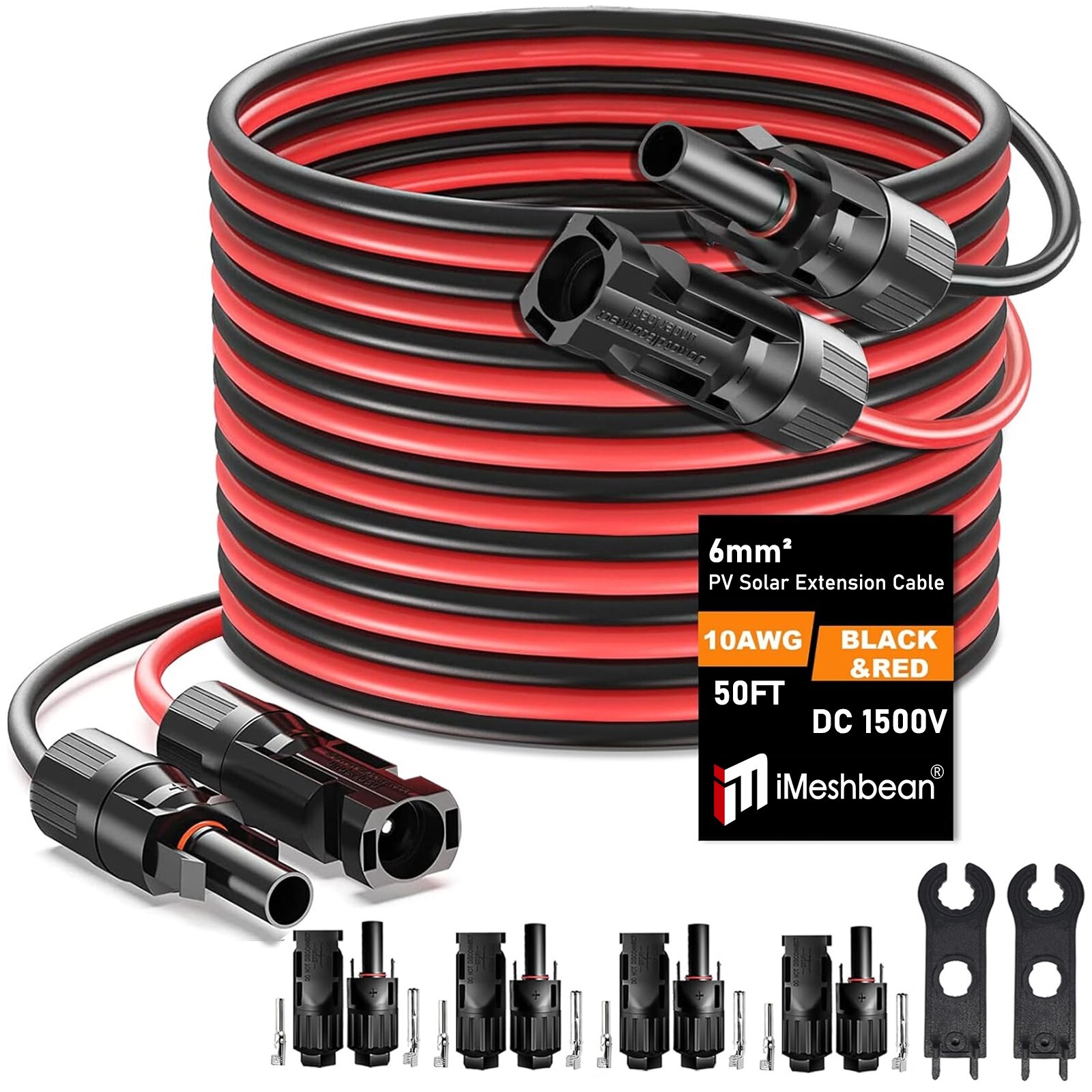 50 FT 10 AWG Black+Red Solar Panel Extension Cable w/ Female & Male Connectors gallery