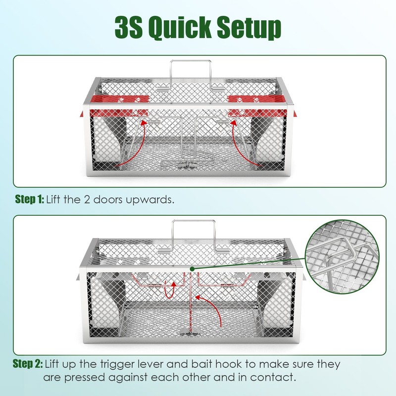 2 Pack Automatic Humane Rat Trap With Reusable Galvanized Iron Live Animal Cage gallery