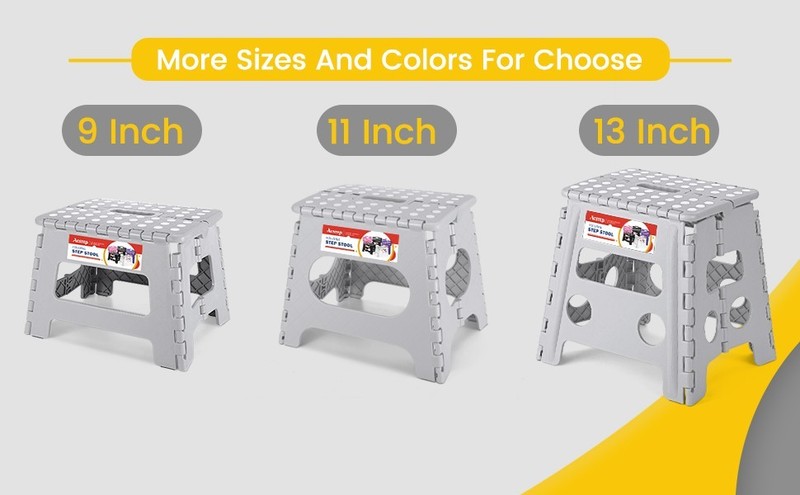Folding Step Stool Plastic Foldable Stools with Portable Handle Grey 9" 11" 13" gallery