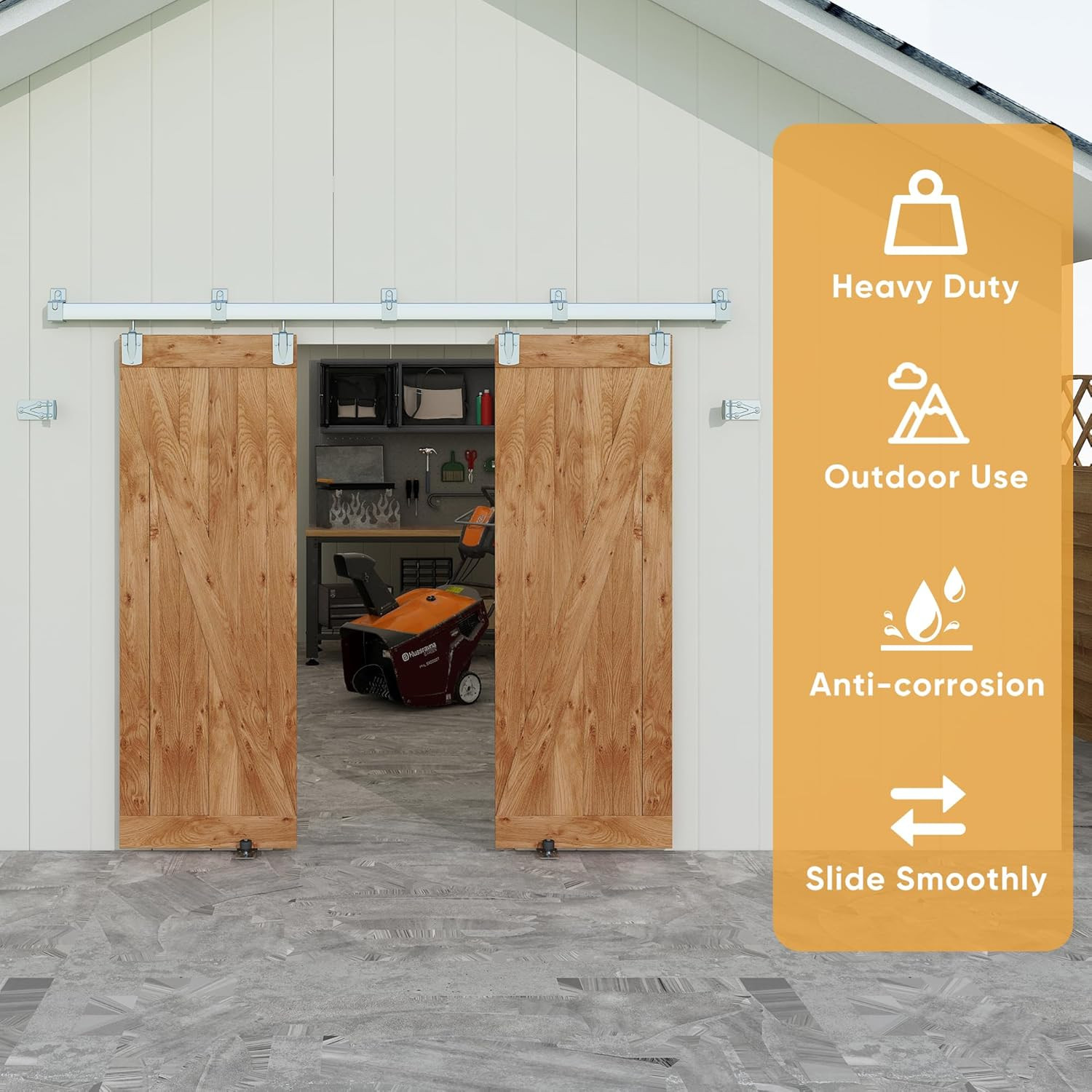 8FT Box Rail Exterior Barn Door Hardware Kit, Heavy Du Sliding Barn Door Hardwar gallery