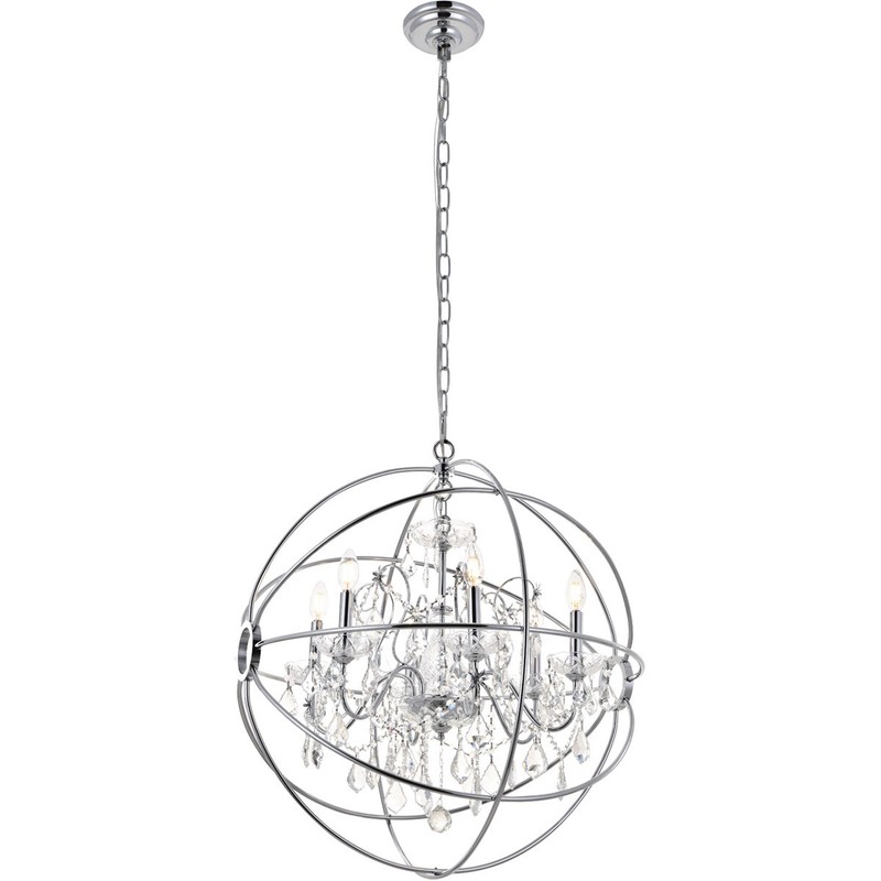 Crystal Chrome Pendant Globe Sphere Dining Room Chandelier Fixture 6 Light 25 in gallery