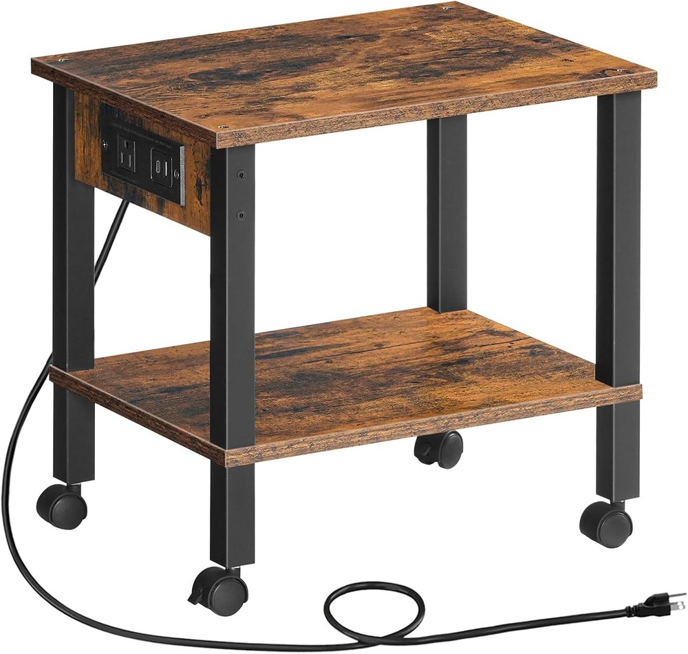 2-Tier Printer Stand W/ Charging Station Under Desk Printer Table Printer Cart